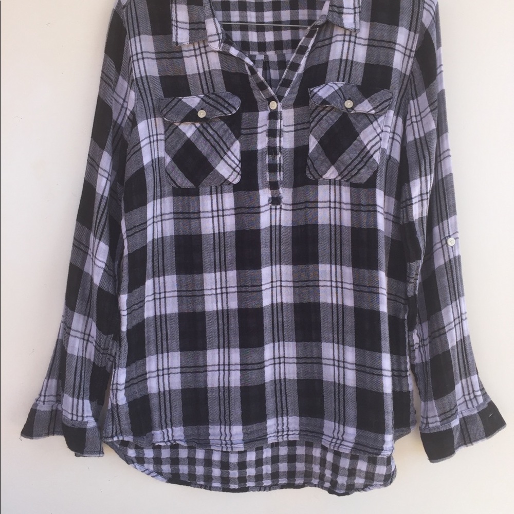 Eddie Bauer Plaid Popover Long Sleeve Top Black